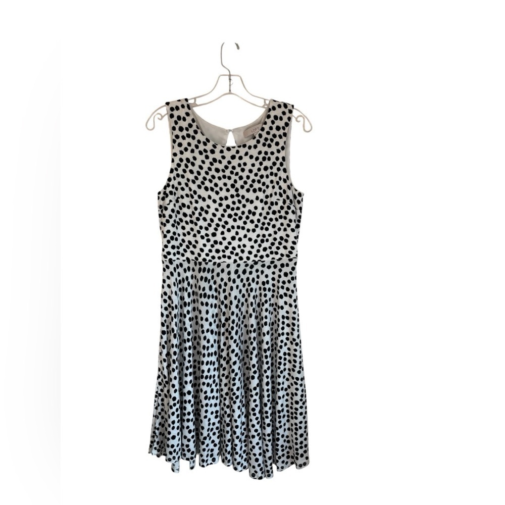 LOFT Black & White Polka Dot Retro Midi Dress Classic Modest Career Size M - Picture 2 of 7